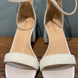 Dream Pairs Low-Chunk White Pearl Block Heel Sandals Bridal Wedding Size 6